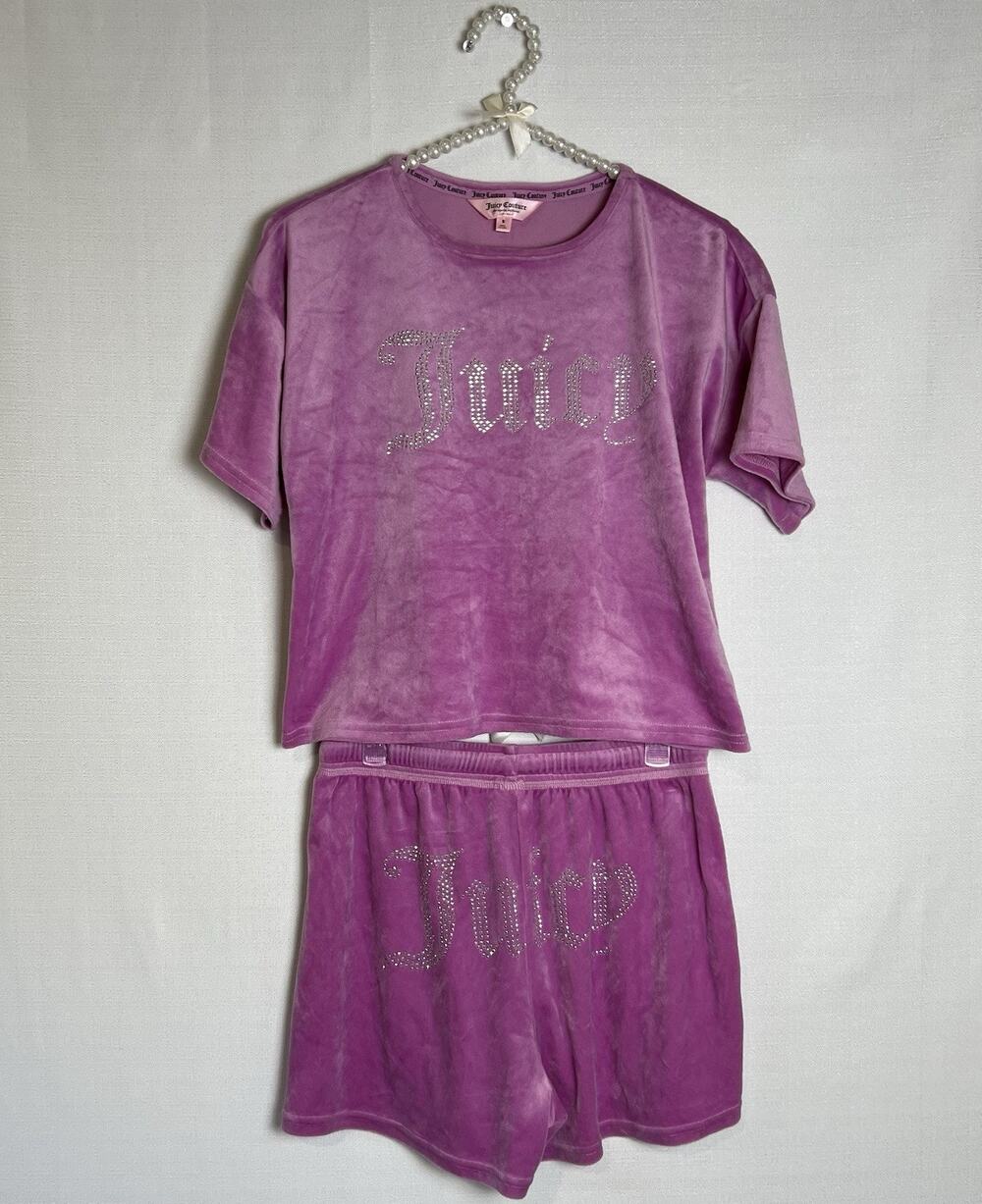 JUICY COUTURE Velour 2-piece PJ Set Shorts Velour Lavender/ Purple Size Small